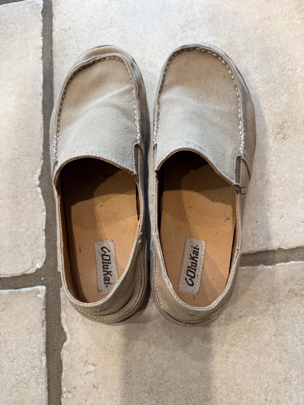 OluKai Men’s Slip-On Canvas Loafers in Light Taupe